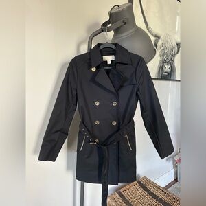 Michael Kors Black Trench Coat with Gold Accents